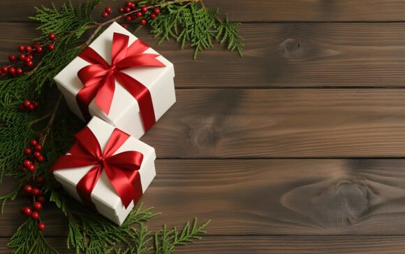 Download Christmas Gifts on Wood Table Background - Gift Collection