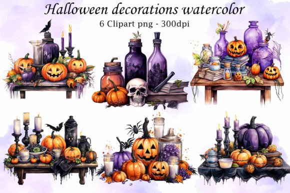 Download Halloween Decorations Watercolor - Halloween decor Collection