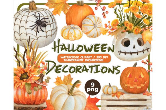 Download Watercolor Halloween Decorations Clipart - Halloween decor Collection